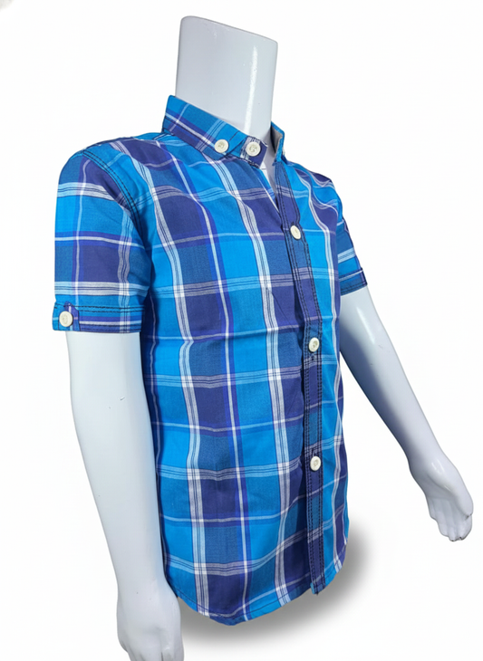 Check Shirt For Boys I Half Sleeves I Blue Color I Soft Cotton Fabric I Casual Outfit I Trendy Kids Shirt I Hot Selling I YZ Clothing Brand