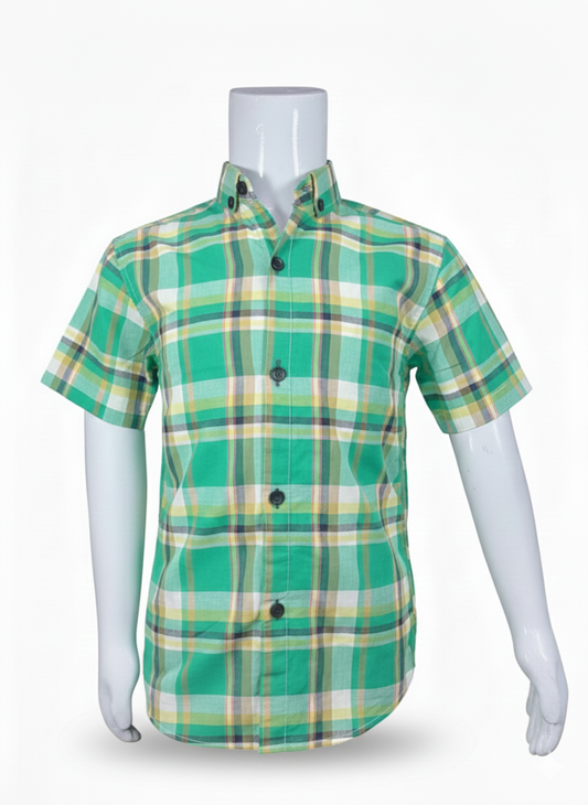 Kids Shirt I Check Shirt For Boys I Half Sleeves I Green Color I Soft Cotton Fabric I Casual Outfit I Trendy Kids Shirt I Hot Selling I YZ Clothing Brand