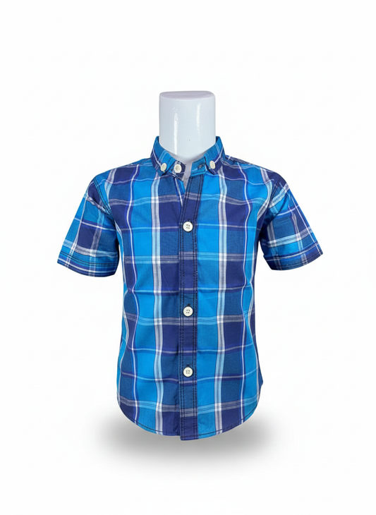 Check Shirt For Boys I Half Sleeves I Blue Color I Soft Cotton Fabric I Casual Outfit I Trendy Kids Shirt I Hot Selling I YZ Clothing Brand