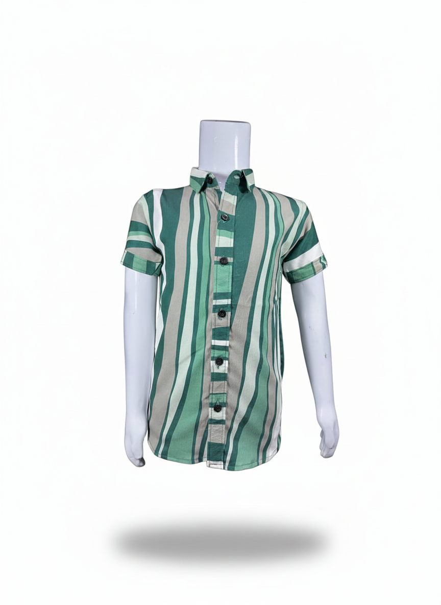 Kids Shirt I Stylish 3D Printed Shirt For Boys I Half Sleeves I Green & White Color I China Fabric I Casual Outfit I Trendy Kids Shirt I Hot Selling I YZ Clothing Brand