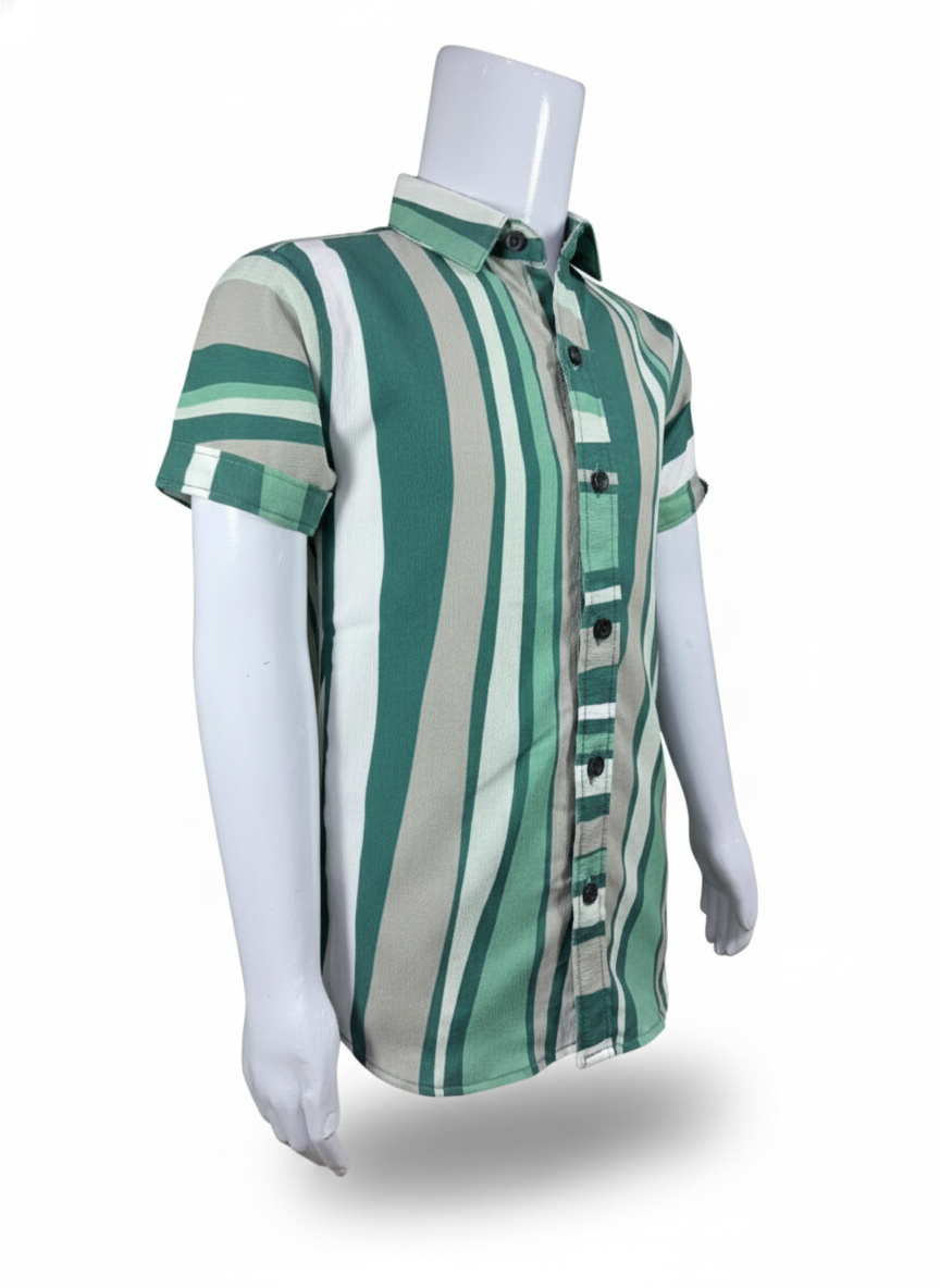 Kids Shirt I Stylish 3D Printed Shirt For Boys I Half Sleeves I Green & White Color I China Fabric I Casual Outfit I Trendy Kids Shirt I Hot Selling I YZ Clothing Brand