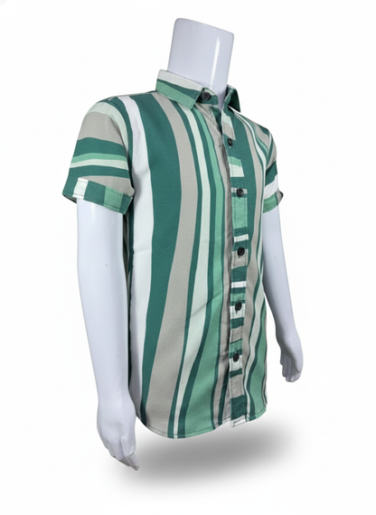 Kids Shirt I Stylish 3D Printed Shirt For Boys I Half Sleeves I Green & White Color I China Fabric I Casual Outfit I Trendy Kids Shirt I Hot Selling I YZ Clothing Brand