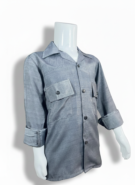 Kids Shirt I Revere Collar Gray Shirts for Boys I Full Sleeves I Fabric Poly Viscous I Gray Color I Casual Outfit I Trendy Kids Shirt I Hot Selling I YZ Clothing Brand