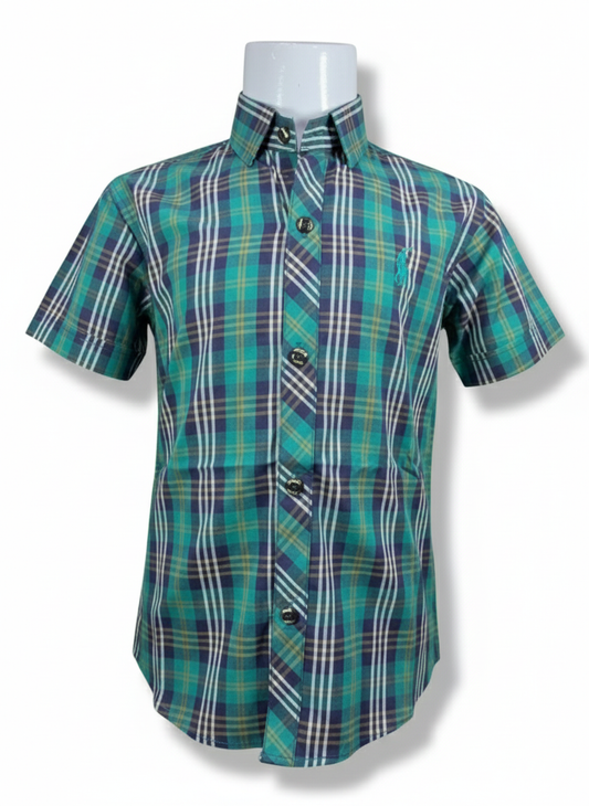 Check Shirt For Boys I Half Sleeves I Green Color I Soft Cotton Fabric I Casual Outfit I Trendy Kids Shirt I Hot Selling I YZ Clothing Brand