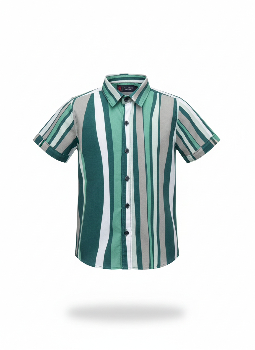 Kids Shirt I Stylish 3D Printed Shirt For Boys I Half Sleeves I Green & White Color I China Fabric I Casual Outfit I Trendy Kids Shirt I Hot Selling I YZ Clothing Brand