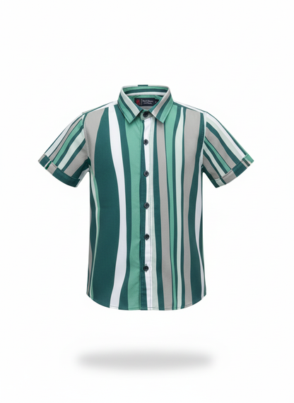 Kids Shirt I Stylish 3D Printed Shirt For Boys I Half Sleeves I Green & White Color I China Fabric I Casual Outfit I Trendy Kids Shirt I Hot Selling I YZ Clothing Brand