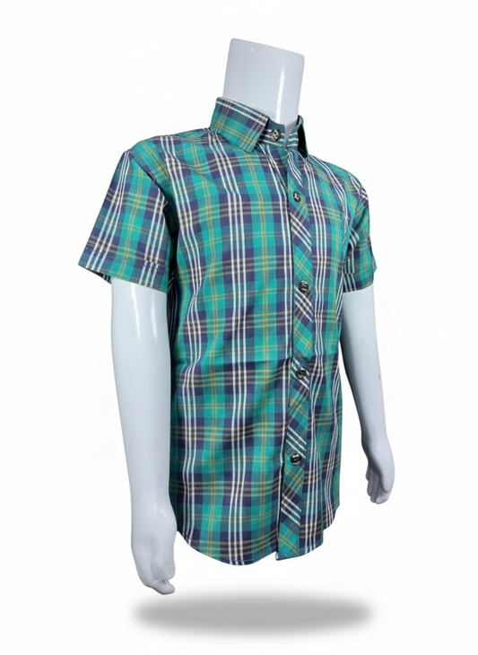 Check Shirt For Boys I Half Sleeves I Green Color I Soft Cotton Fabric I Casual Outfit I Trendy Kids Shirt I Hot Selling I YZ Clothing Brand