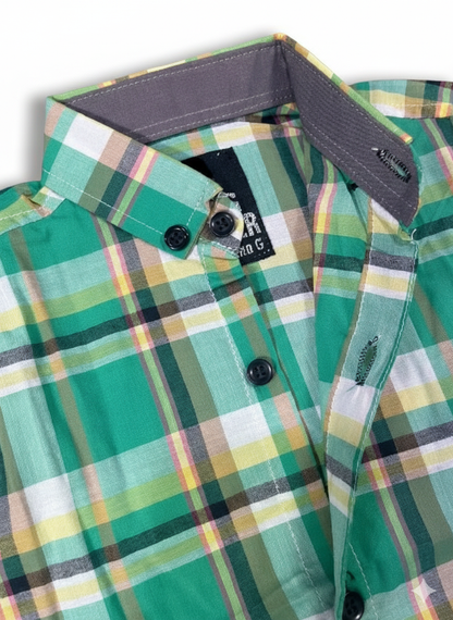 Kids Shirt I Check Shirt For Boys I Half Sleeves I Green Color I Soft Cotton Fabric I Casual Outfit I Trendy Kids Shirt I Hot Selling I YZ Clothing Brand