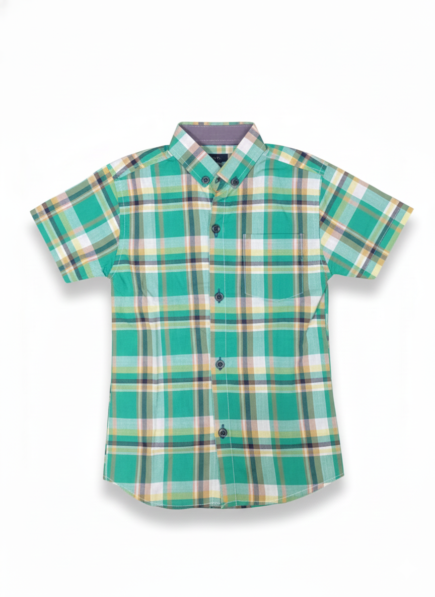 Kids Shirt I Check Shirt For Boys I Half Sleeves I Green Color I Soft Cotton Fabric I Casual Outfit I Trendy Kids Shirt I Hot Selling I YZ Clothing Brand
