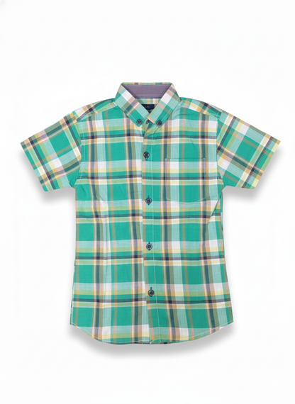 Kids Shirt I Check Shirt For Boys I Half Sleeves I Green Color I Soft Cotton Fabric I Casual Outfit I Trendy Kids Shirt I Hot Selling I YZ Clothing Brand