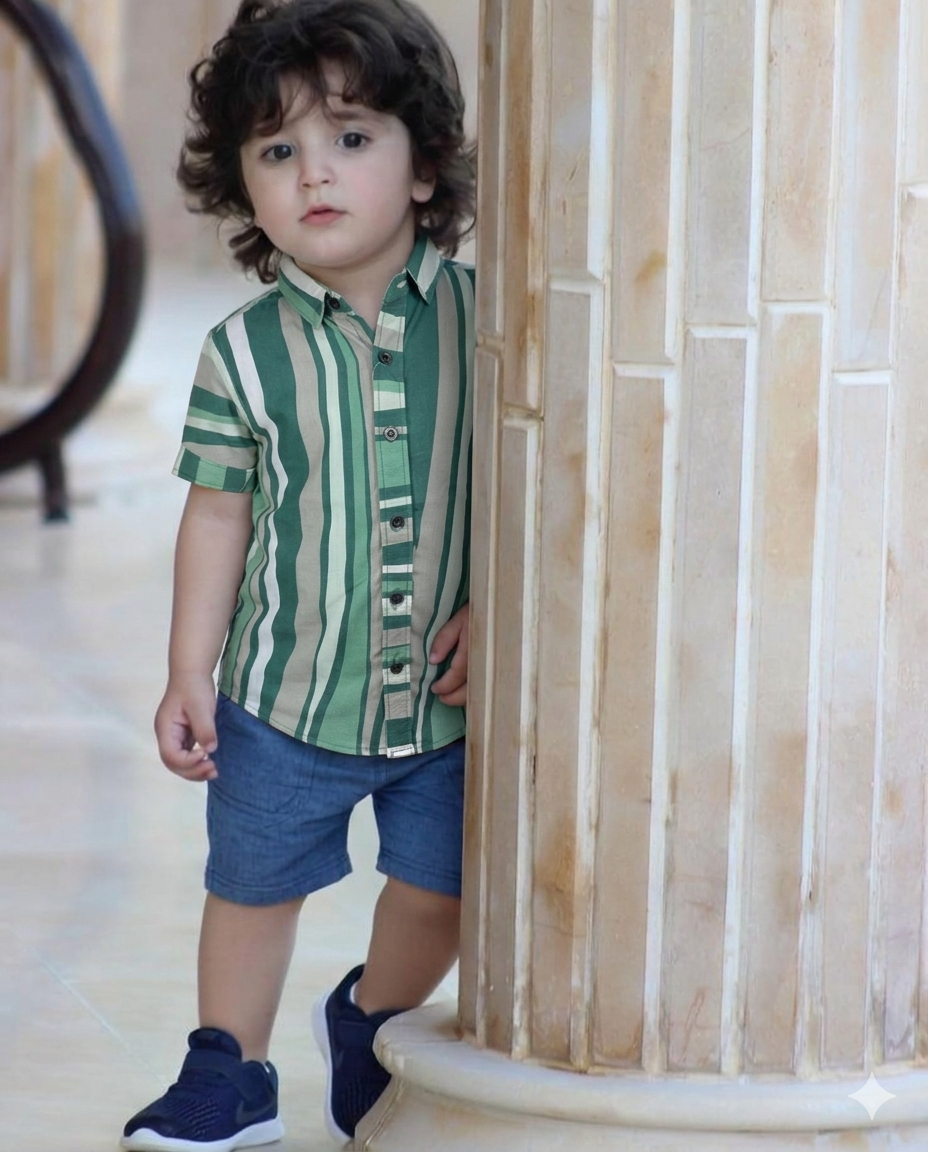 Kids Shirt I Stylish 3D Printed Shirt For Boys I Half Sleeves I Green & White Color I China Fabric I Casual Outfit I Trendy Kids Shirt I Hot Selling I YZ Clothing Brand